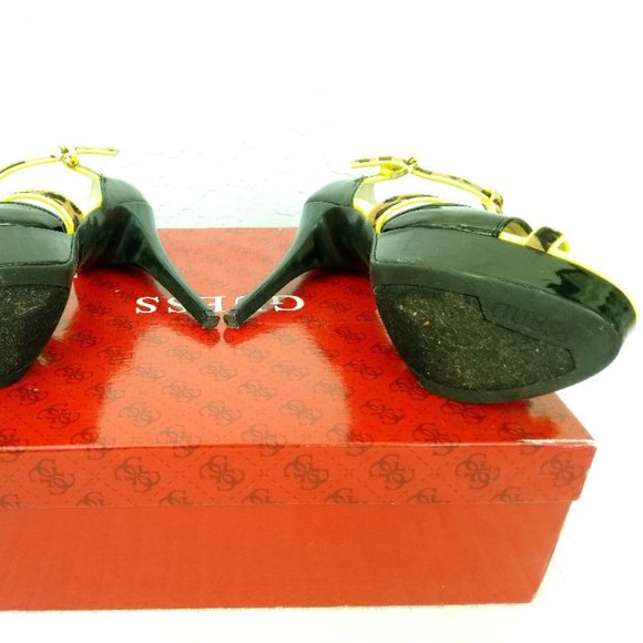 6 ½ M Guess Korrinee T-strap peep toe stiletto heel. Animal print. - Picture 5 of 10